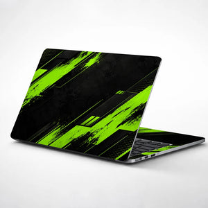 Green Grunge Diagonal Stripes Laptop Skin - View 1