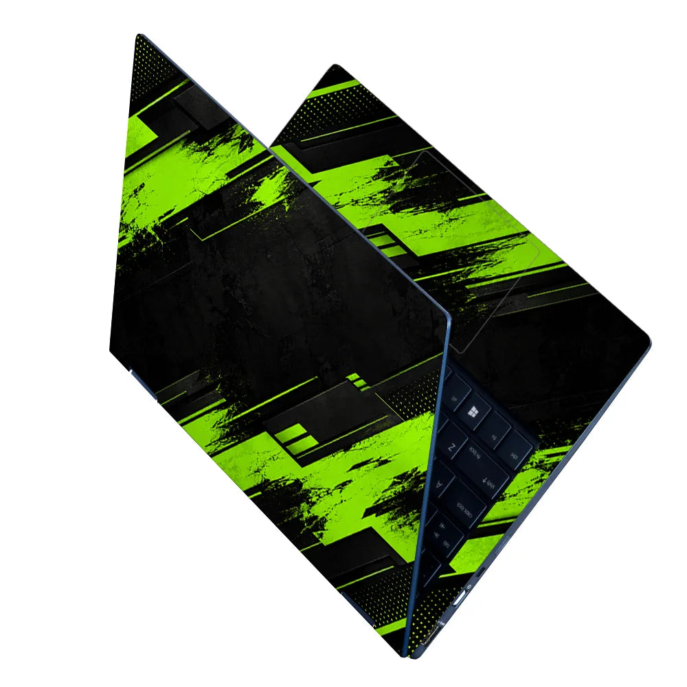 Green Grunge Diagonal Stripes Laptop Skin - View 2
