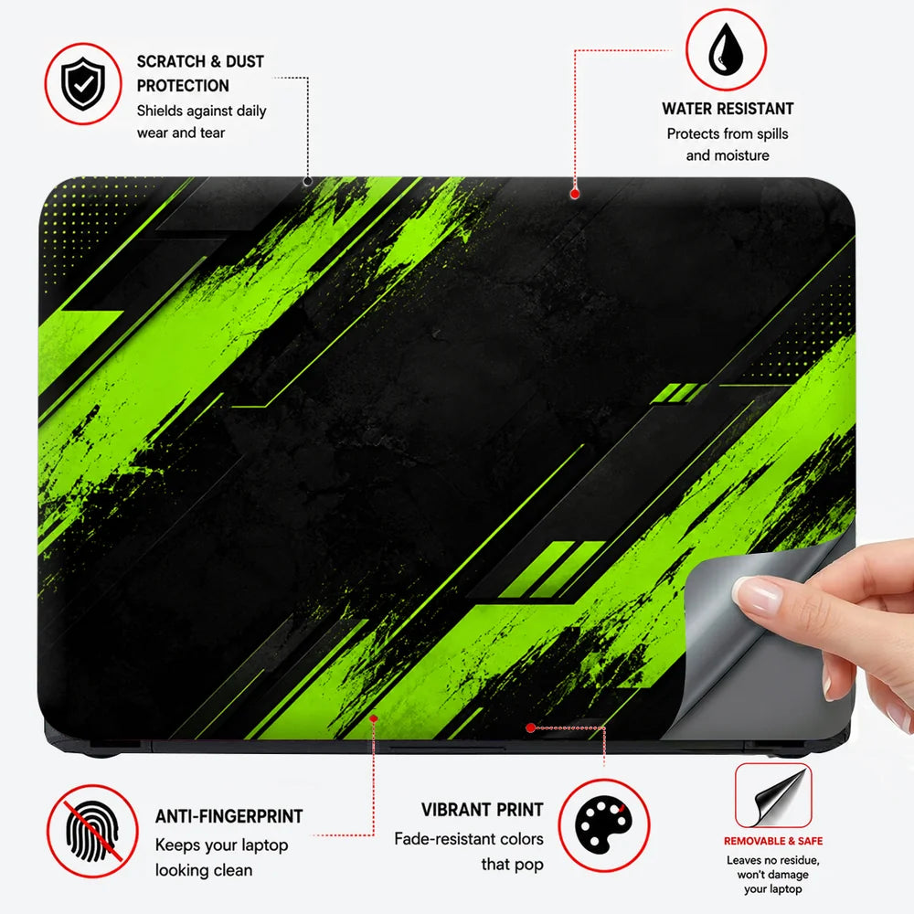 Green Grunge Diagonal Stripes Laptop Skin - View 4