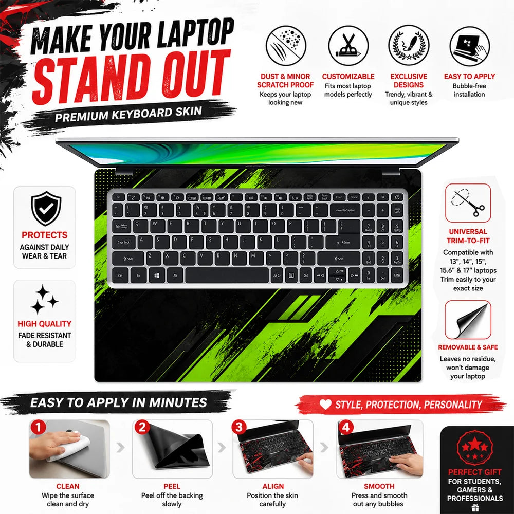 Green Grunge Diagonal Stripes Laptop Skin - View 5