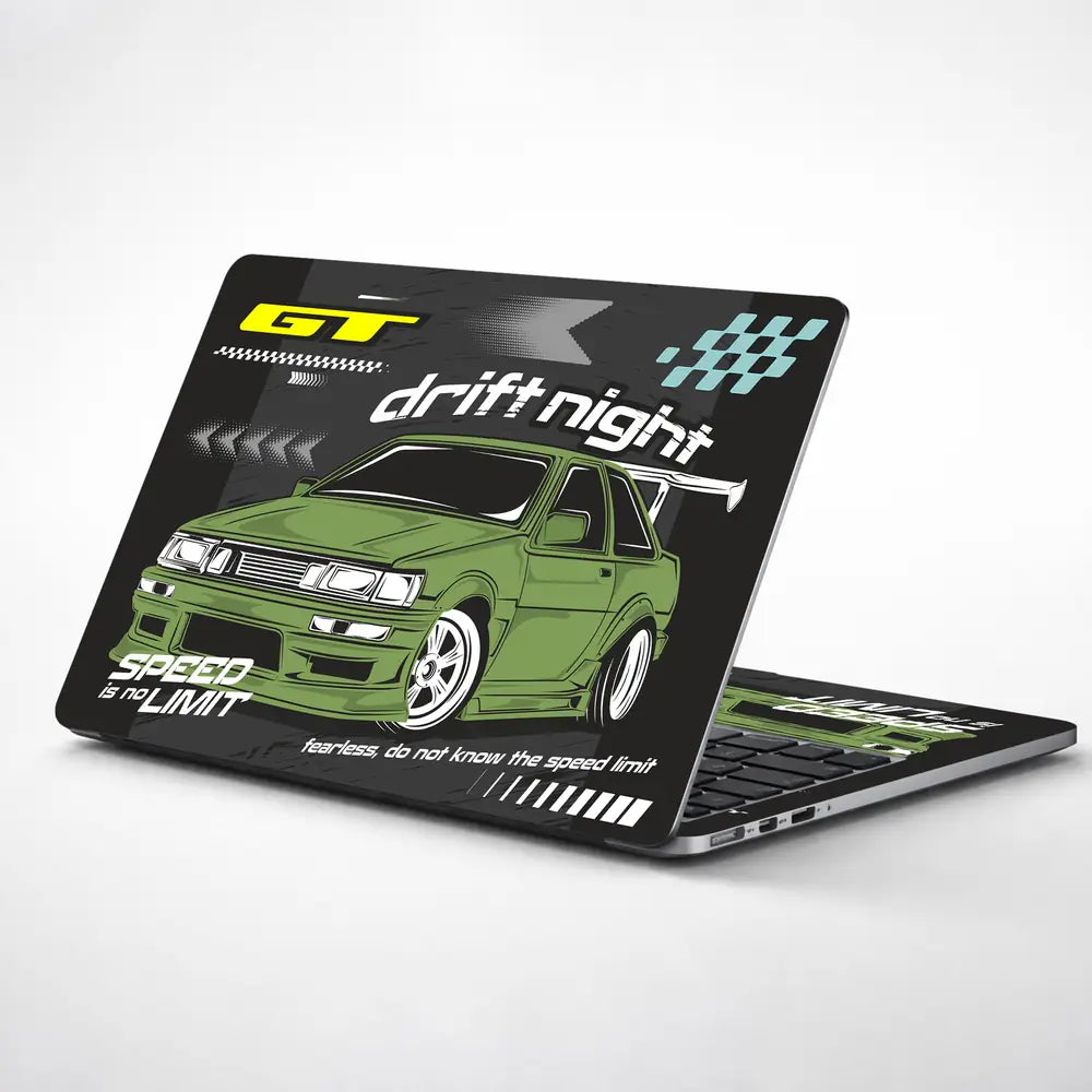 GT Drift Night Green Sports Car Laptop Skin - View 1