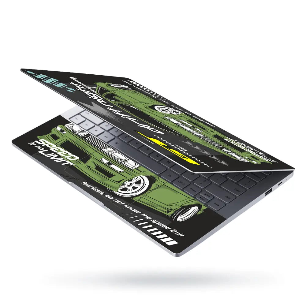 GT Drift Night Green Sports Car Laptop Skin - View 3
