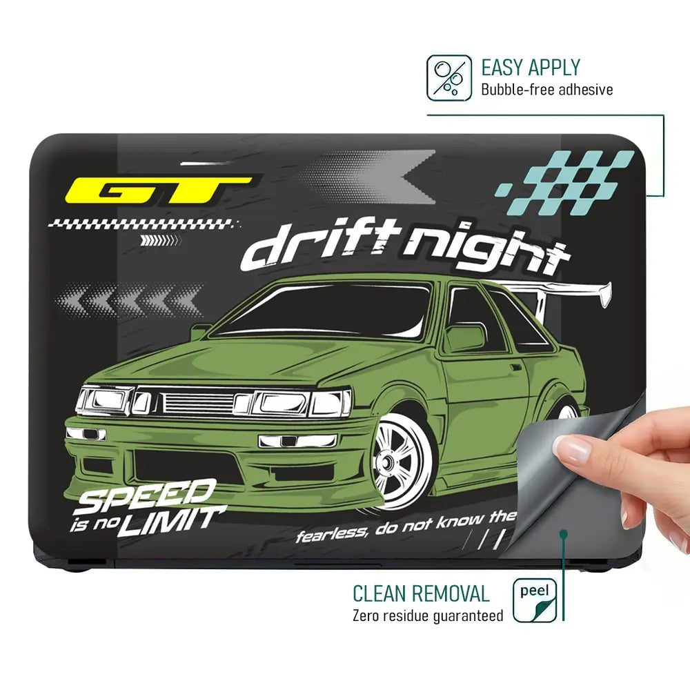 GT Drift Night Green Sports Car Laptop Skin - View 4