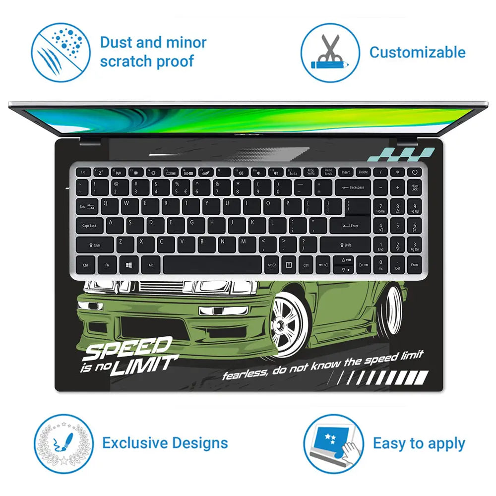 GT Drift Night Green Sports Car Laptop Skin - View 5