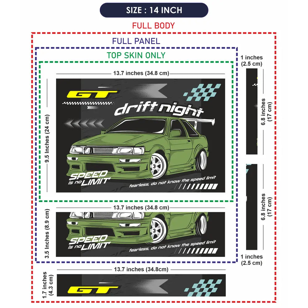 GT Drift Night Green Sports Car Laptop Skin - View 7