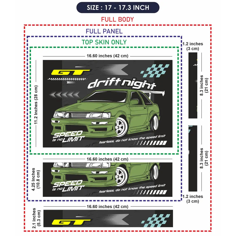GT Drift Night Green Sports Car Laptop Skin - View 9