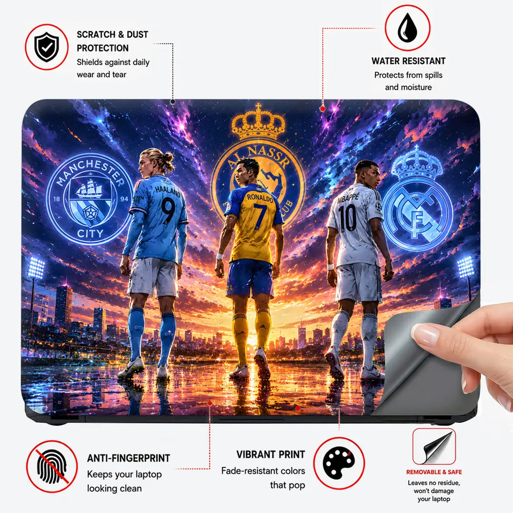 Haaland Ronaldo Mbappe Cosmic Laptop Skin - View 4