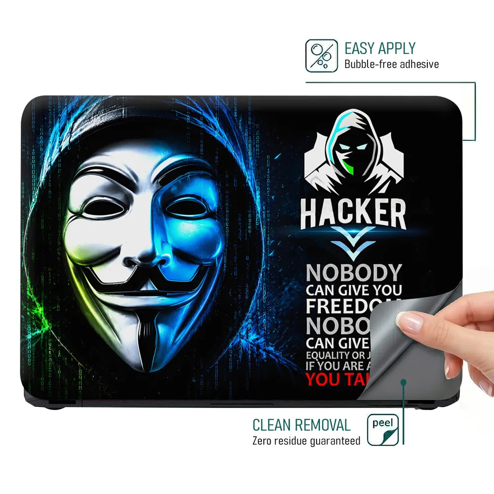 Hacker Mask Freedom Quote Laptop Skin - View 4