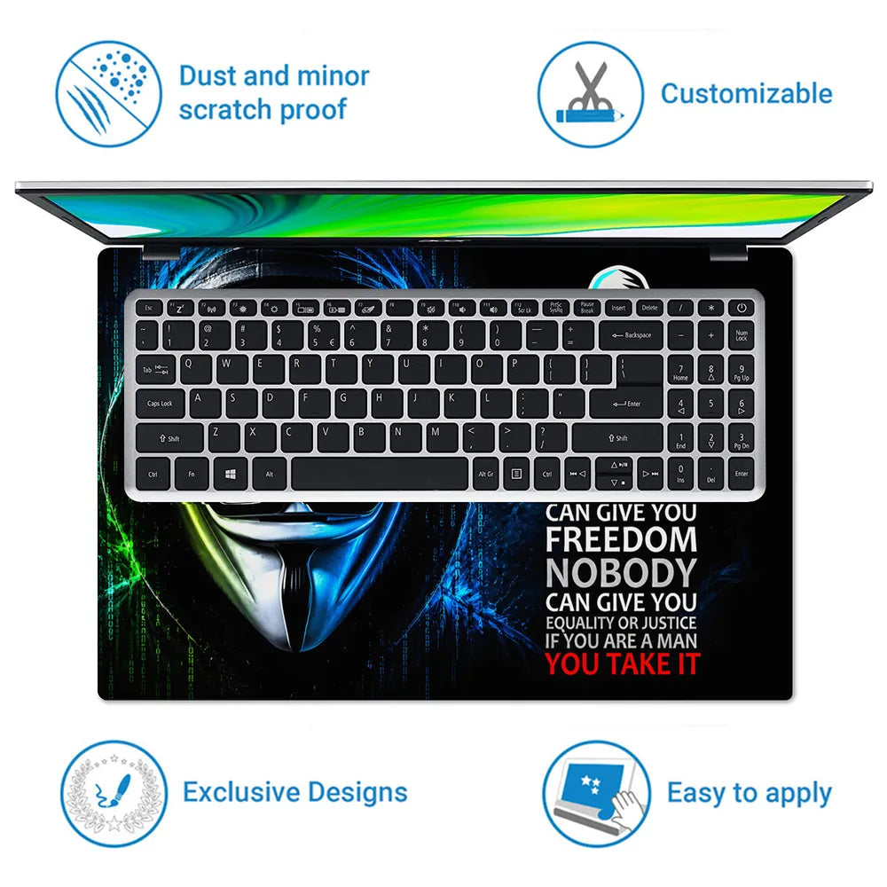 Hacker Mask Freedom Quote Laptop Skin - View 5