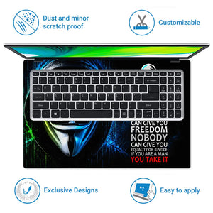 Hacker Mask Freedom Quote Laptop Skin - View 5