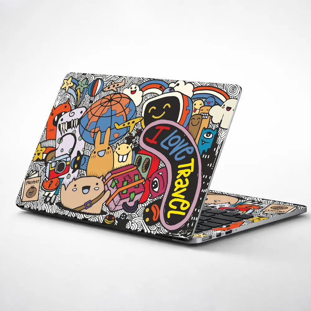 Hand Drawn Set of Travel Laptop Skin - View 1