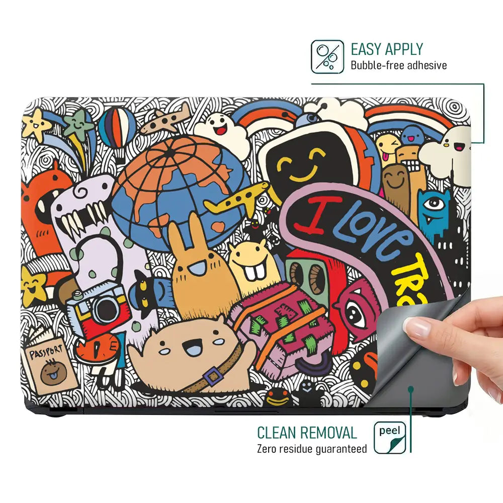 Hand Drawn Set of Travel Laptop Skin - View 4
