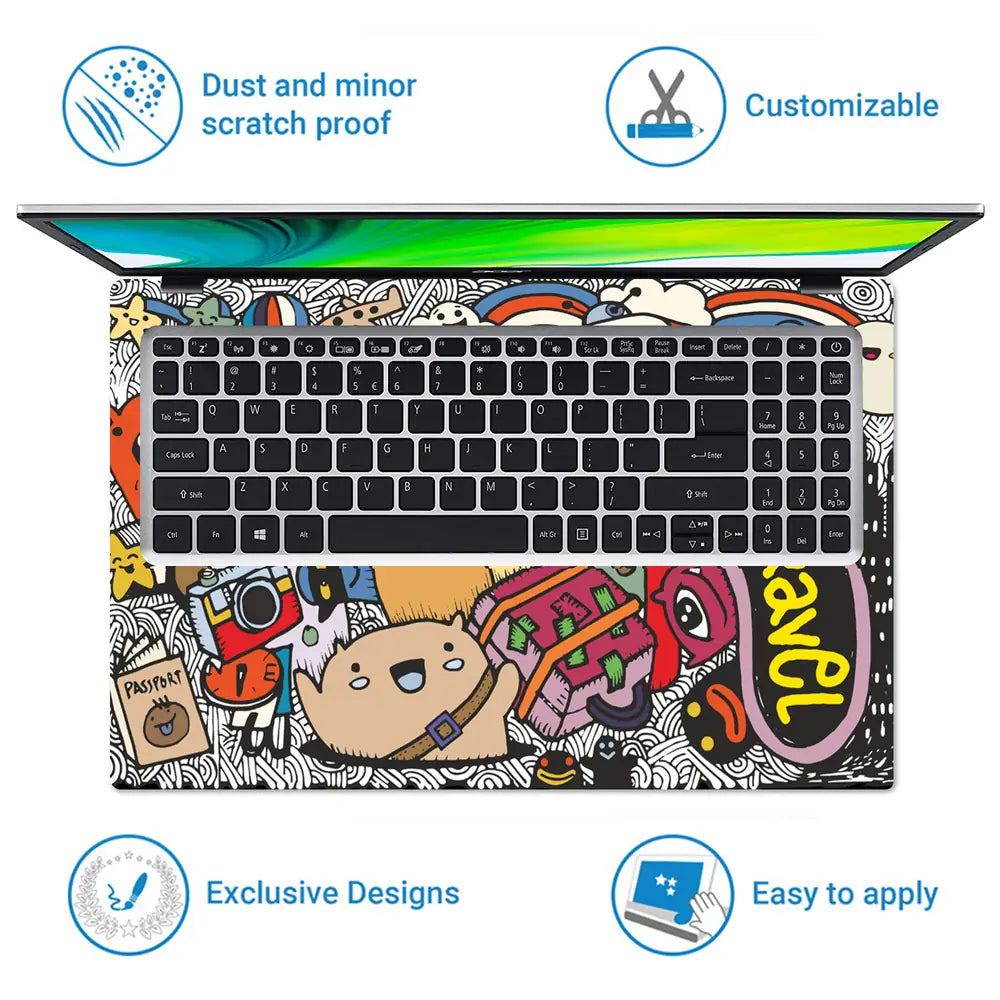 Hand Drawn Set of Travel Laptop Skin - View 5