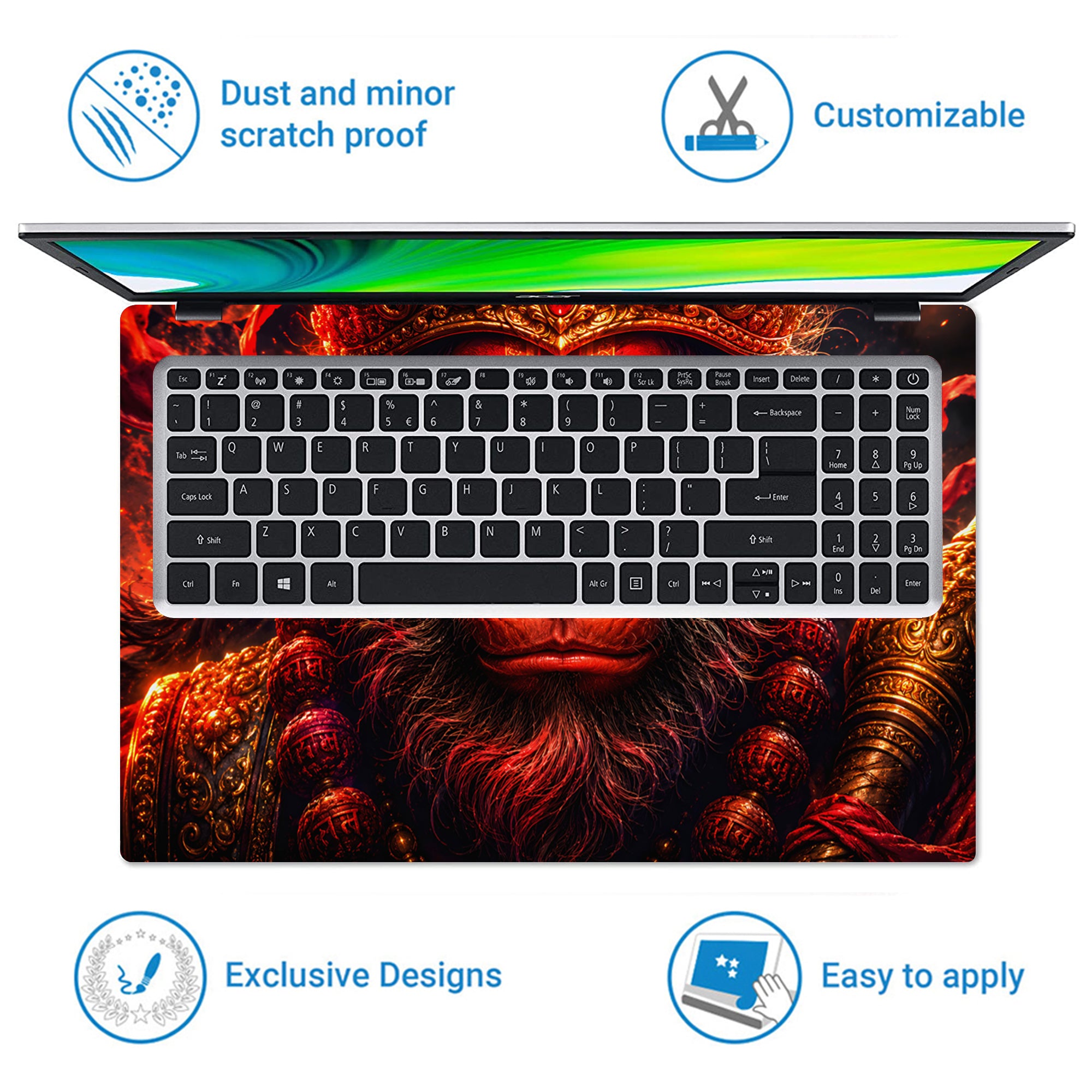 Hanuman Angry Crown Gold Red Laptop Skin - View 5
