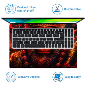 Hanuman Angry Crown Gold Red Laptop Skin - View 5