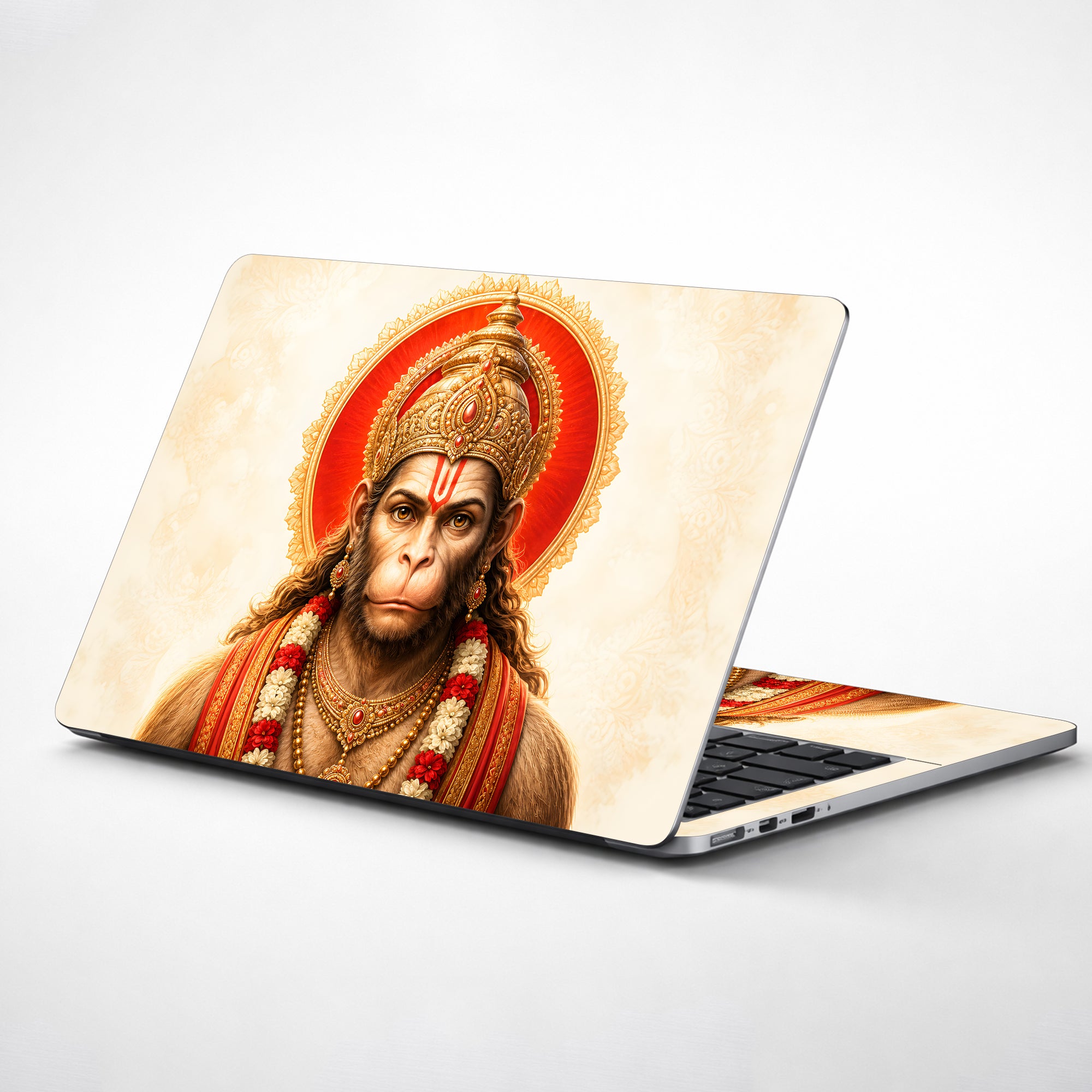 Hanuman Crowned Portrait Red Halo Cream Laptop Skin - View 1