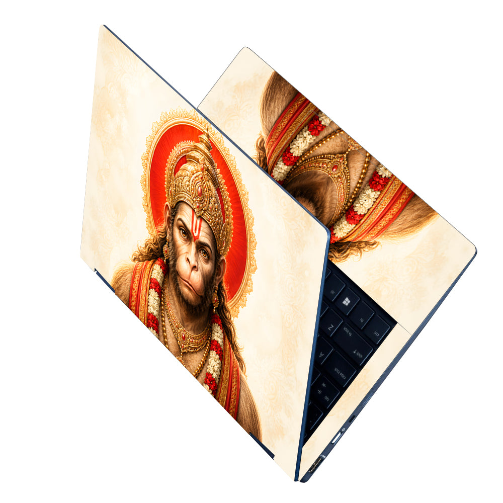 Hanuman Crowned Portrait Red Halo Cream Laptop Skin - View 2