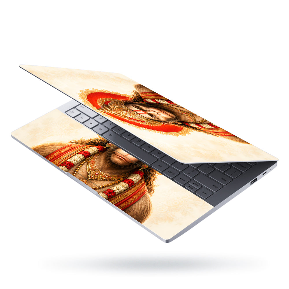 Hanuman Crowned Portrait Red Halo Cream Laptop Skin - View 3