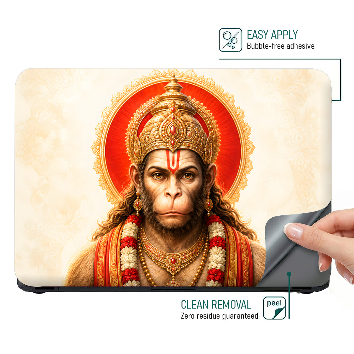 Hanuman Crowned Portrait Red Halo Cream Laptop Skin - View 4
