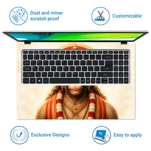 Hanuman Crowned Portrait Red Halo Cream Laptop Skin - View 5