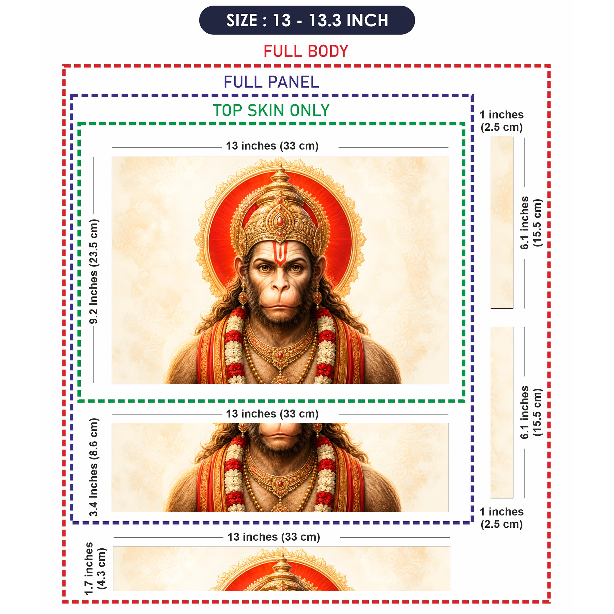Hanuman Crowned Portrait Red Halo Cream Laptop Skin - View 6