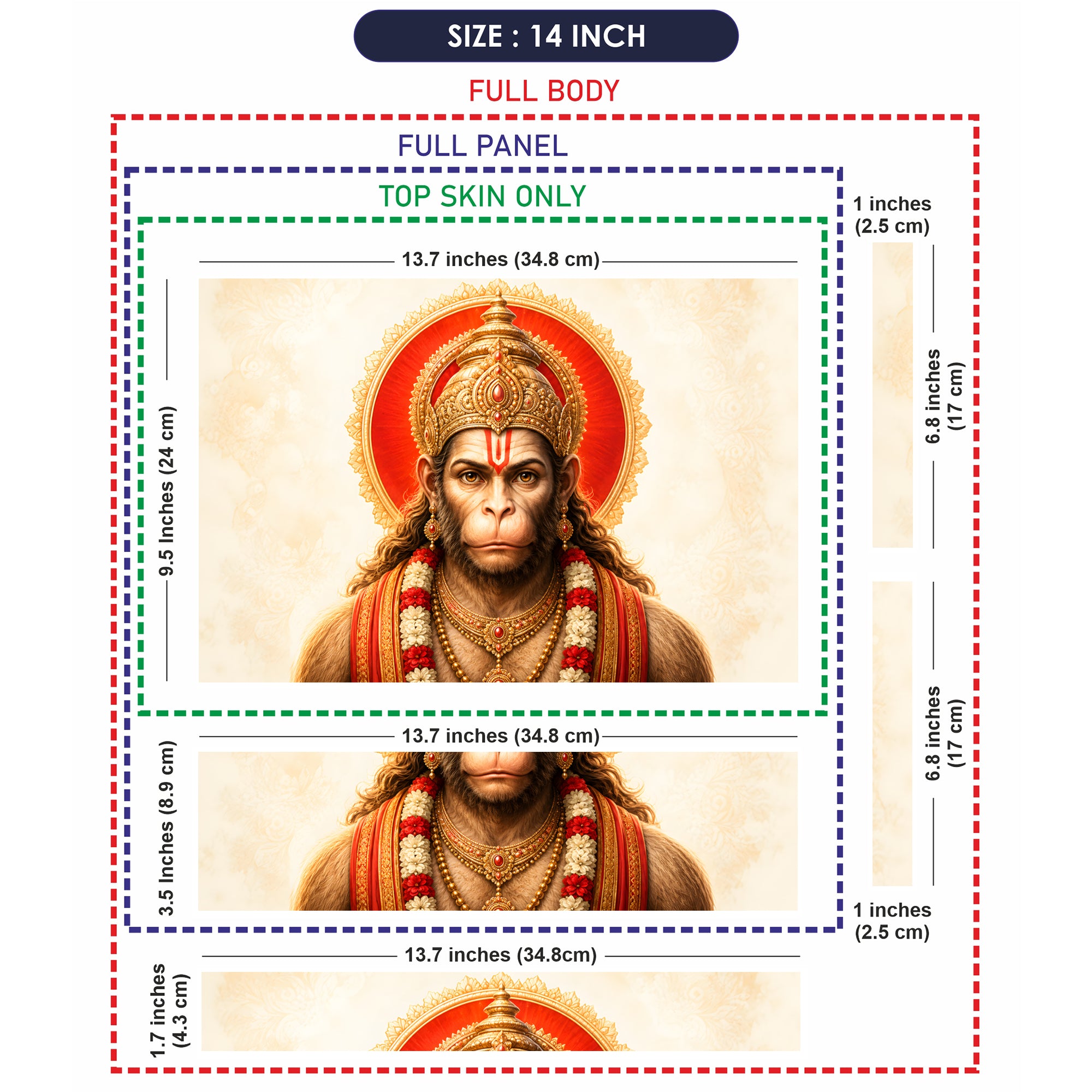 Hanuman Crowned Portrait Red Halo Cream Laptop Skin - View 7