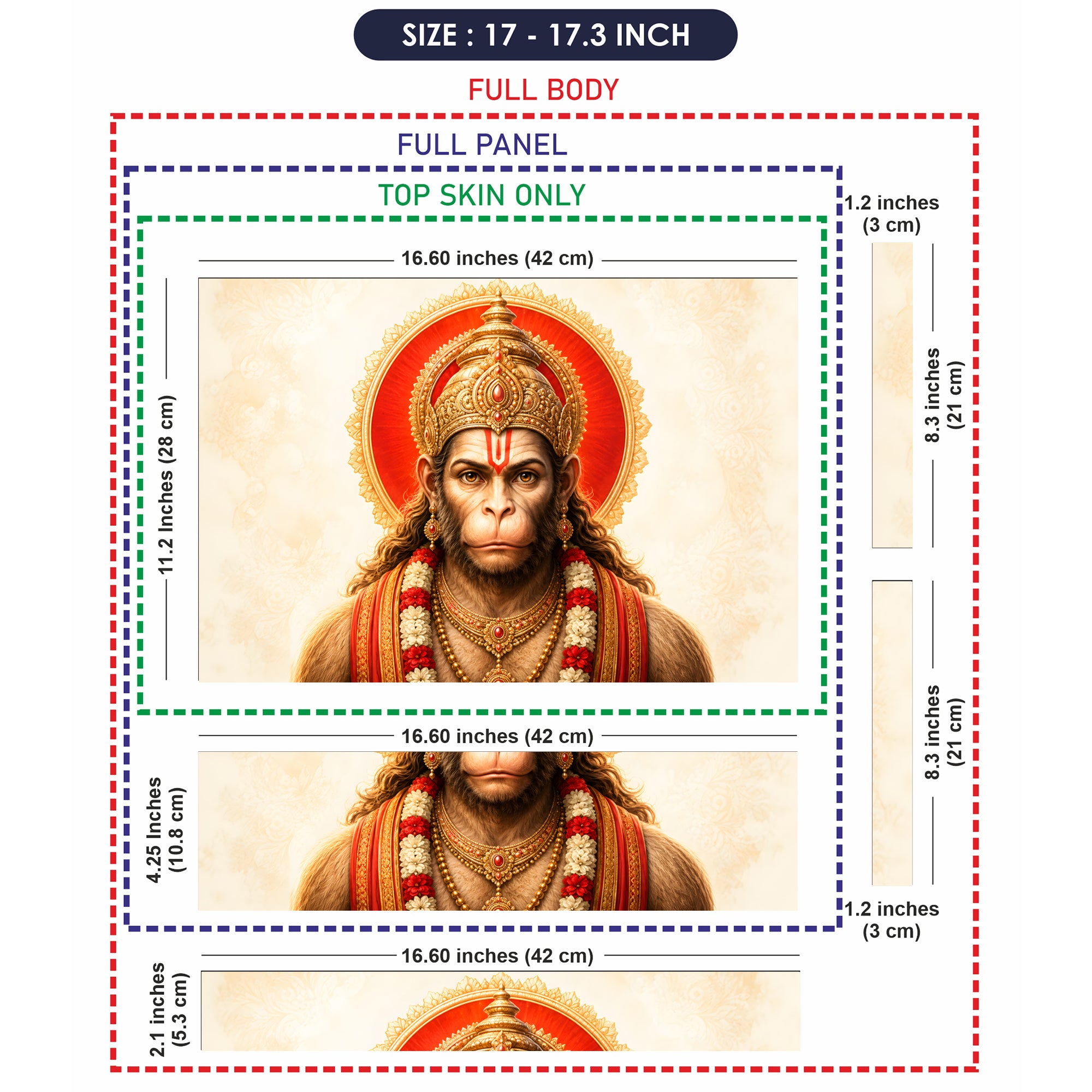 Hanuman Crowned Portrait Red Halo Cream Laptop Skin - View 9