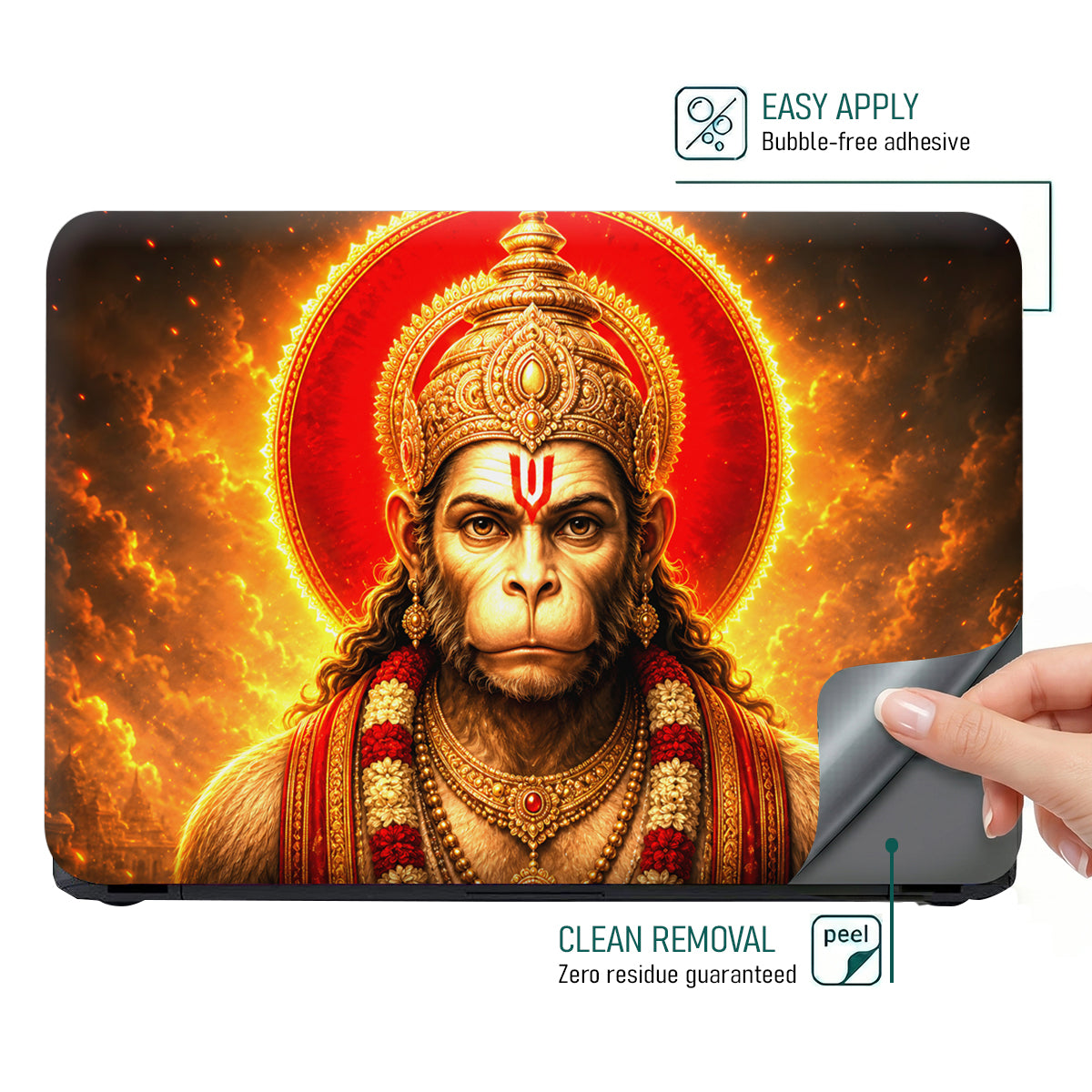 Hanuman Crowned Portrait Red Halo Fire Laptop Skin - View 4