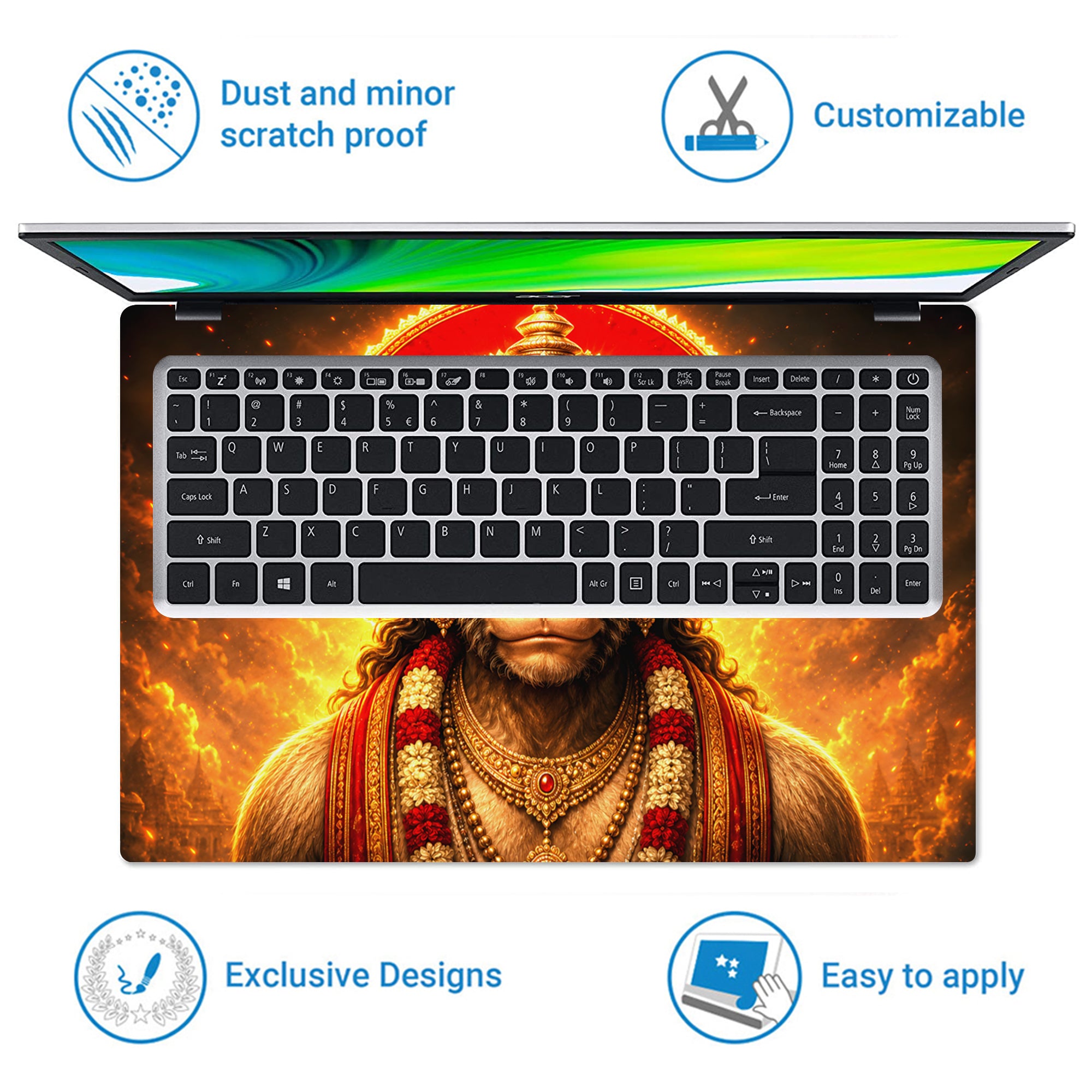 Hanuman Crowned Portrait Red Halo Fire Laptop Skin - View 5