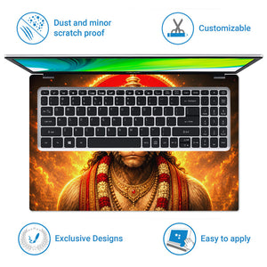 Hanuman Crowned Portrait Red Halo Fire Laptop Skin - View 5