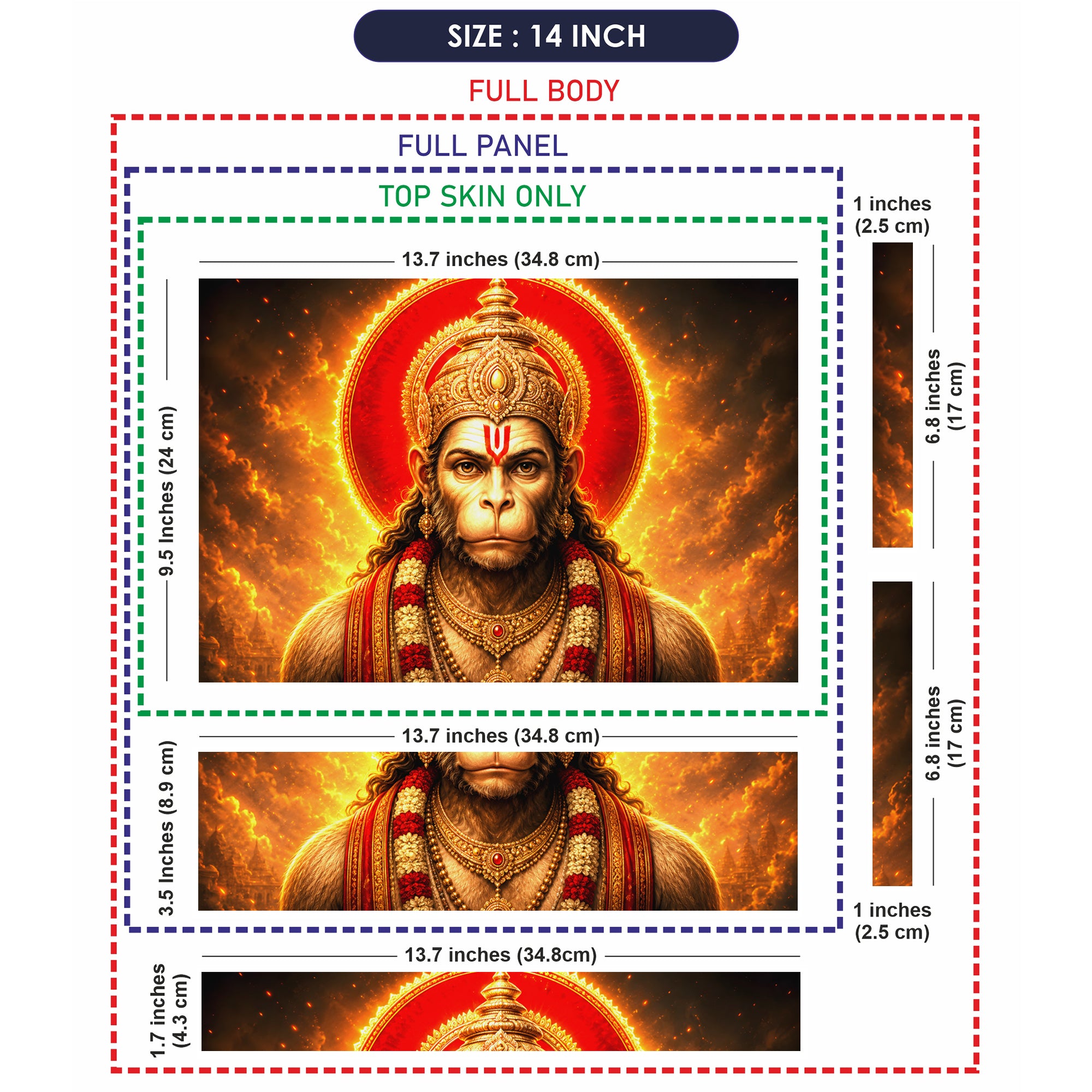 Hanuman Crowned Portrait Red Halo Fire Laptop Skin - View 7
