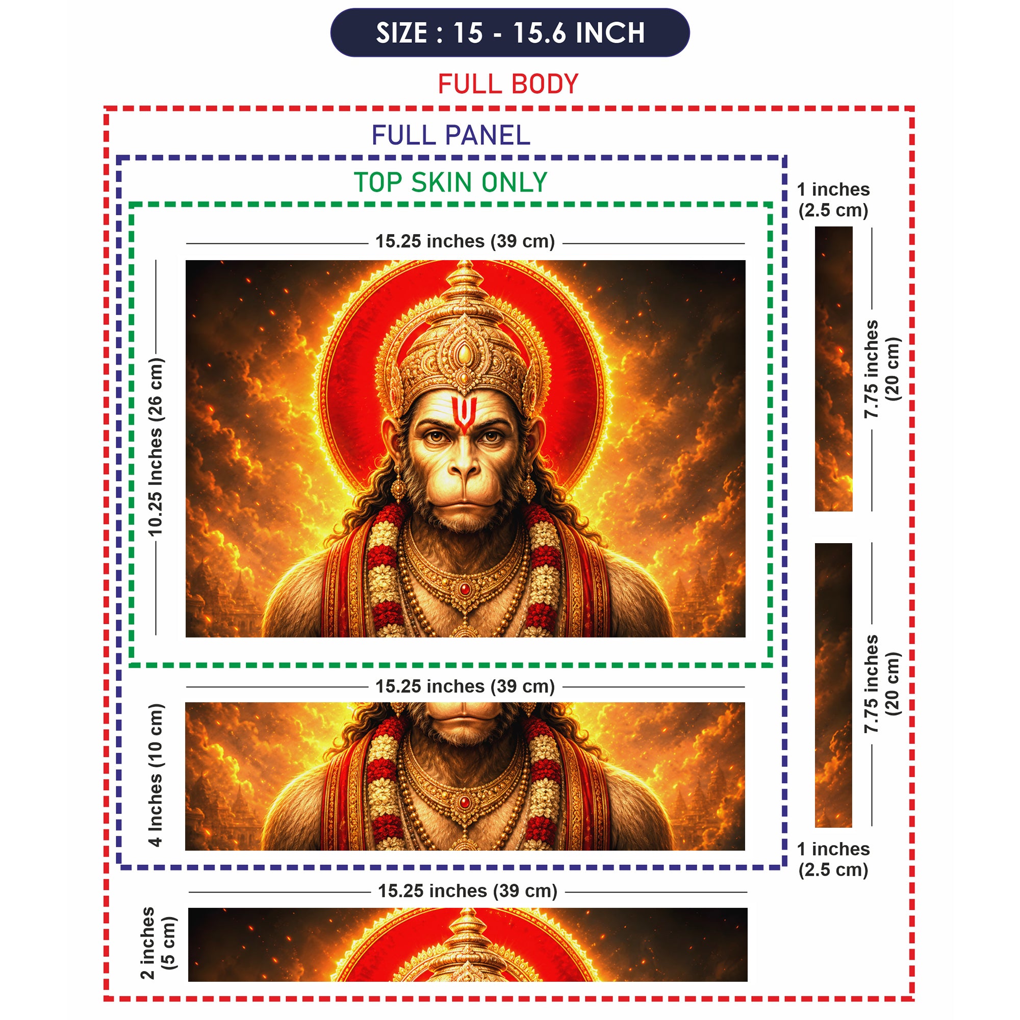 Hanuman Crowned Portrait Red Halo Fire Laptop Skin - View 8