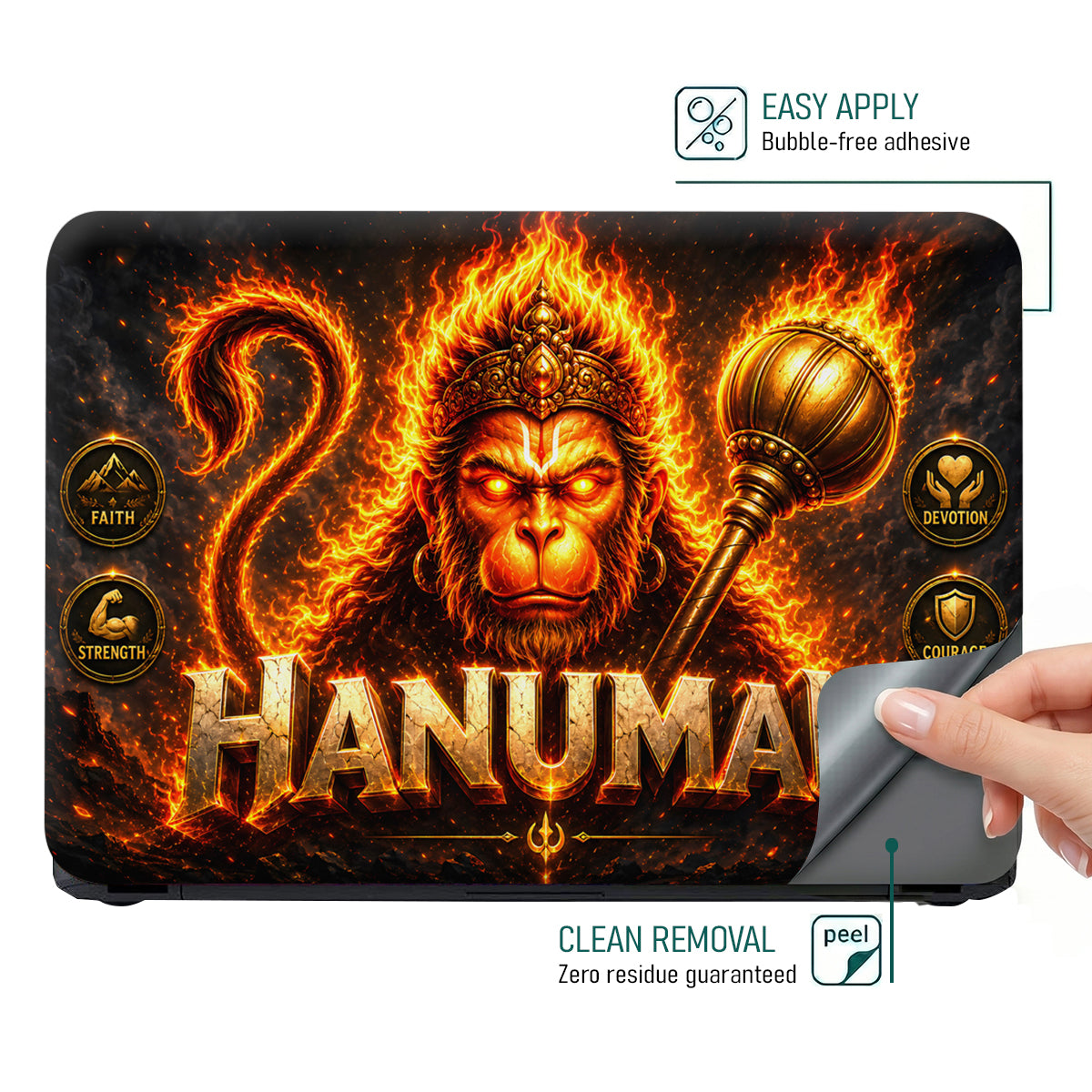 Hanuman Fiery Crowned Face with Gada Laptop Skin - View 4