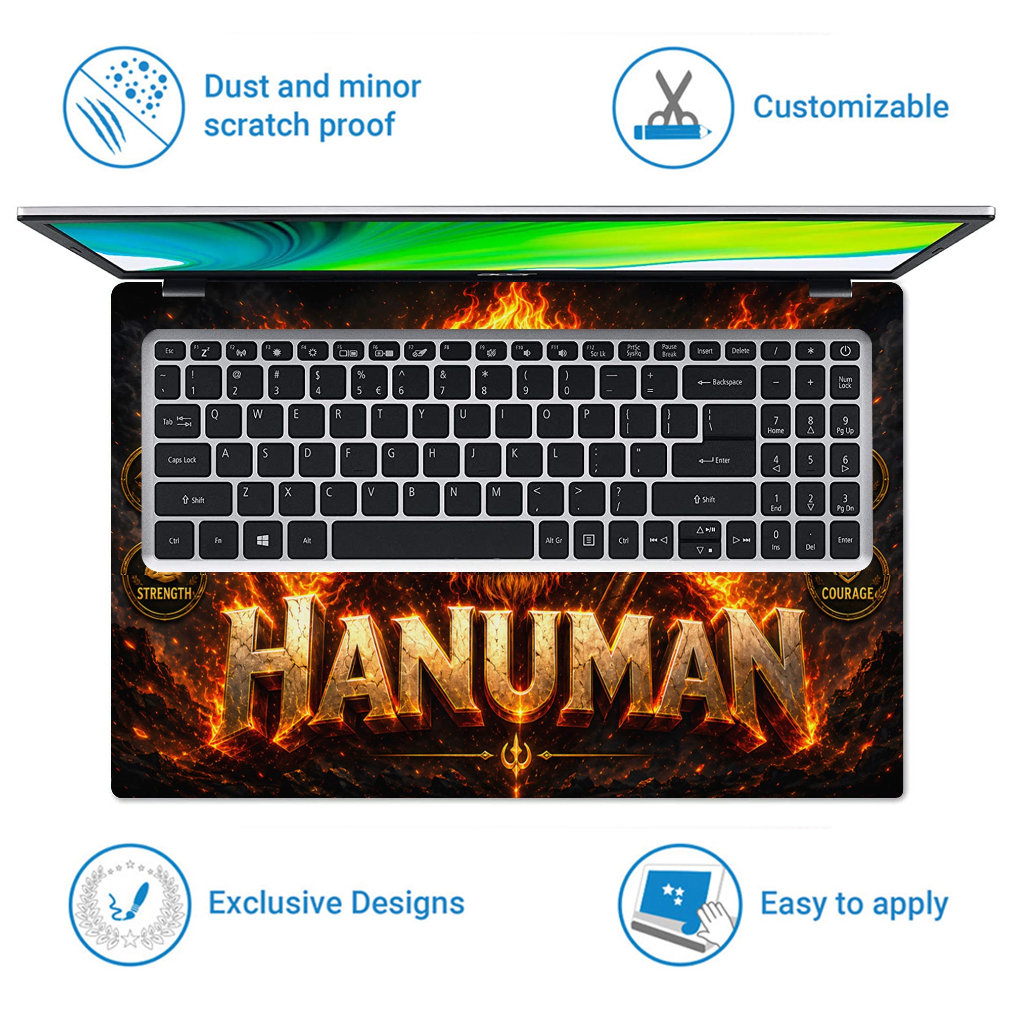 Hanuman Fiery Crowned Face with Gada Laptop Skin - View 5