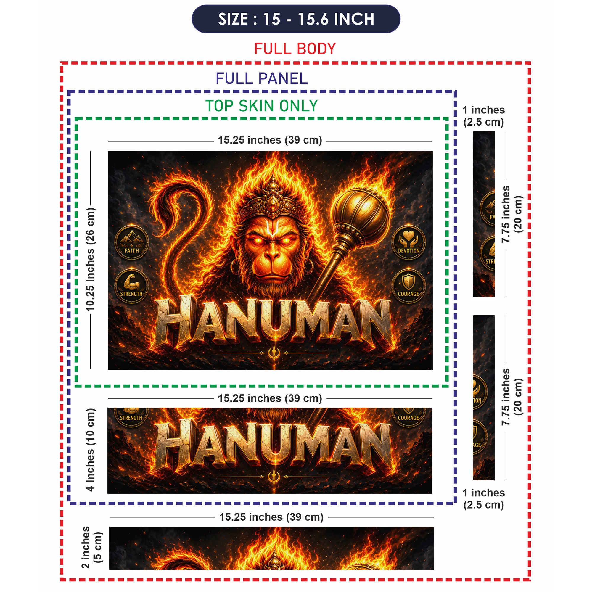 Hanuman Fiery Crowned Face with Gada Laptop Skin - View 8