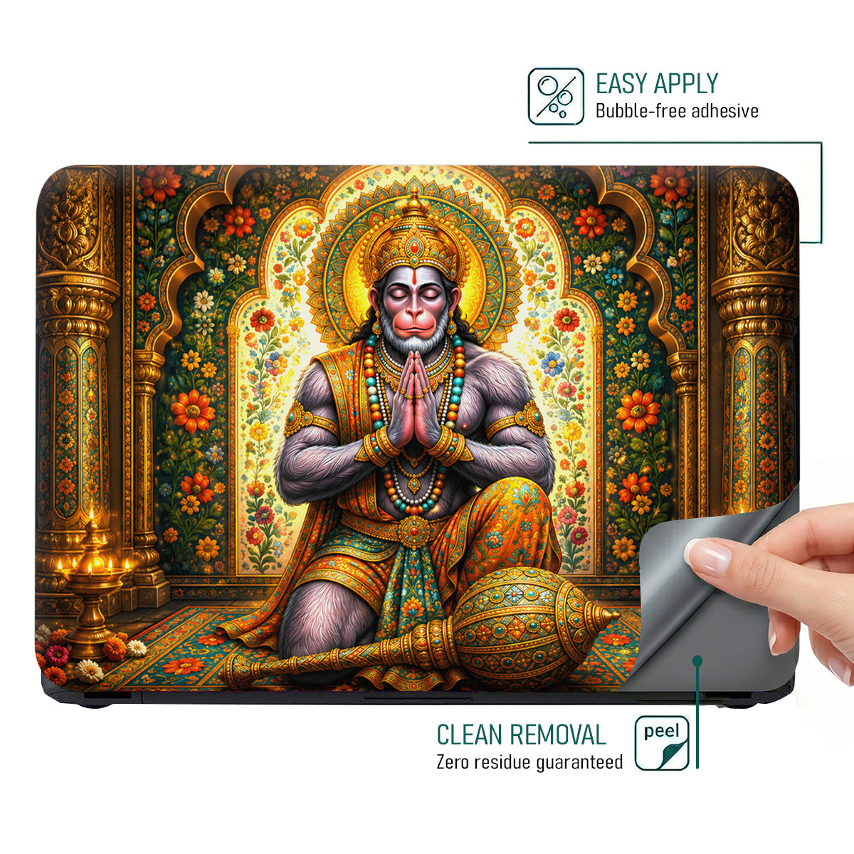 Hanuman Folded Hands Praying in Floral Arch Laptop Skin - View 4