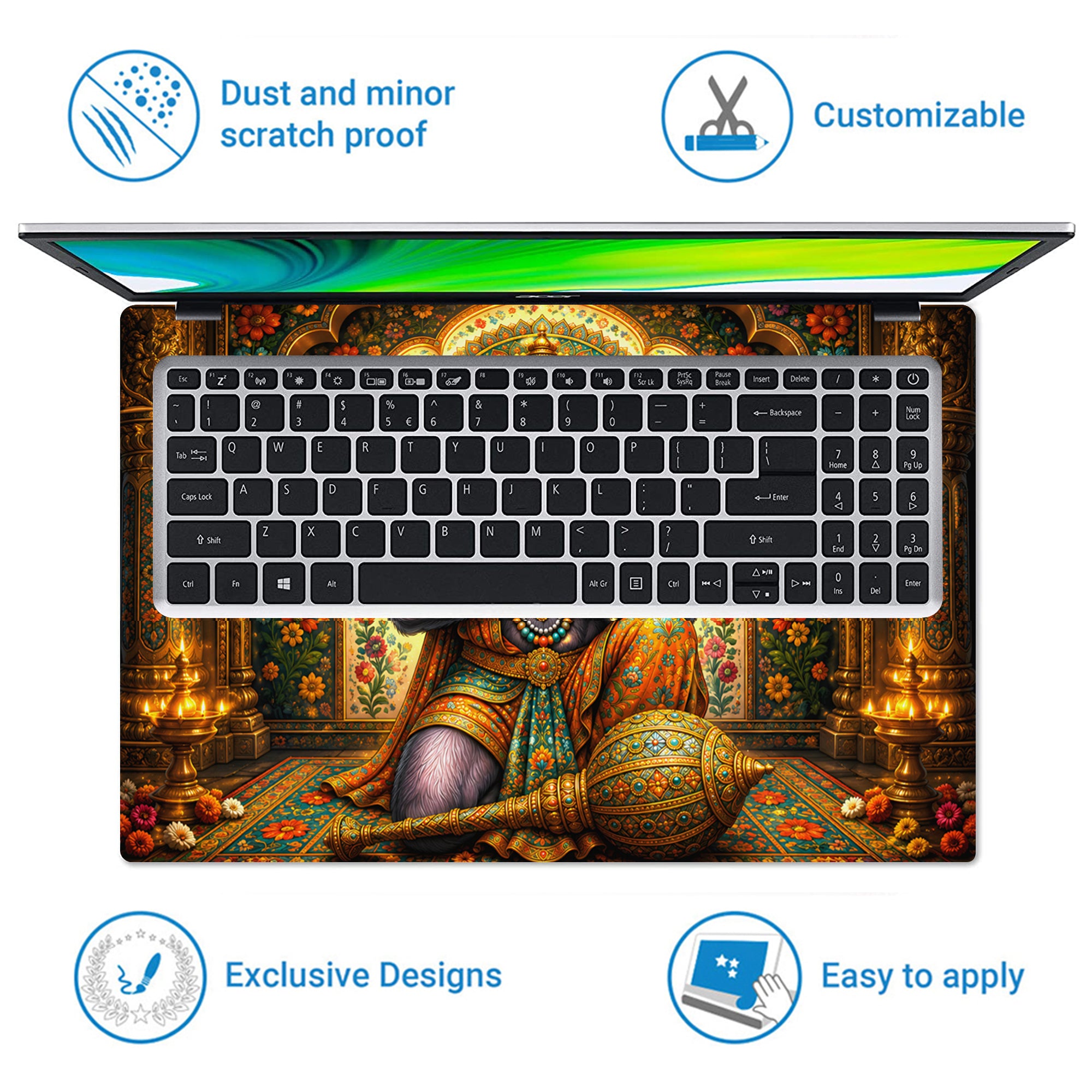 Hanuman Folded Hands Praying in Floral Arch Laptop Skin - View 5