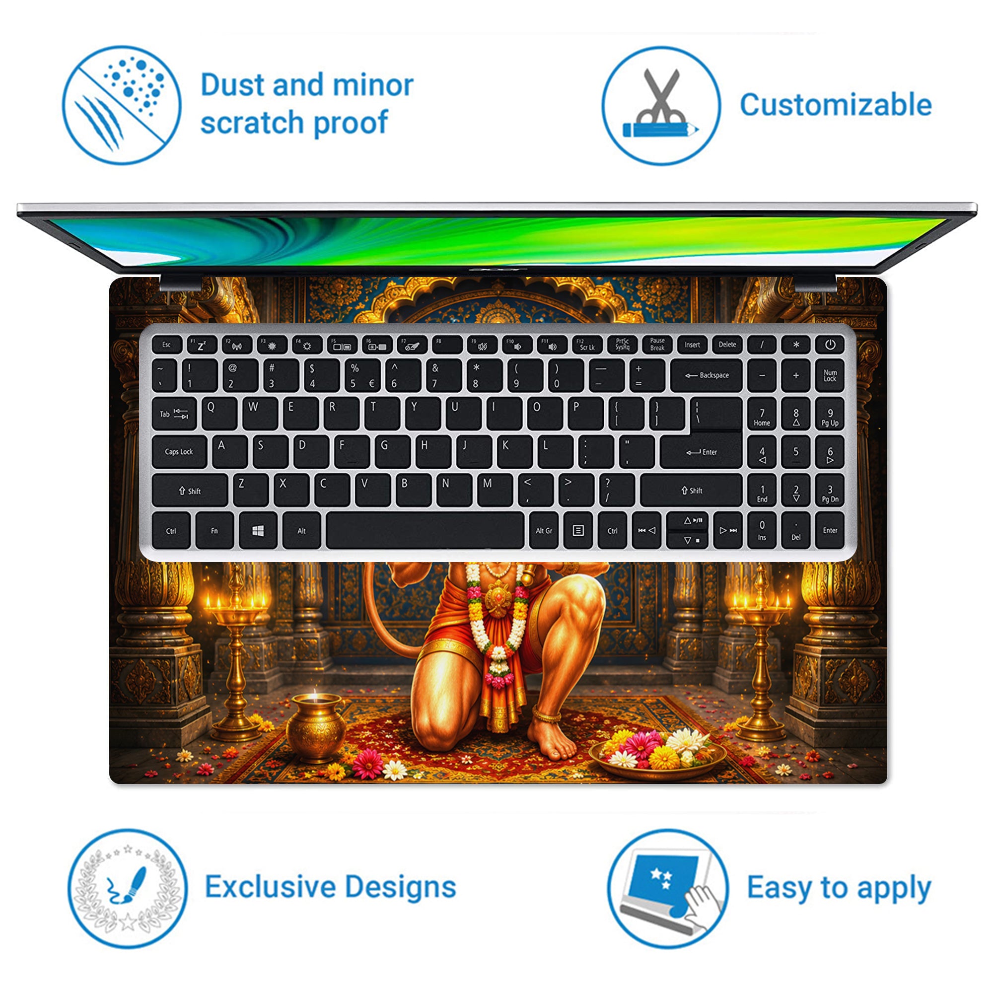 Hanuman Kneeling with Gada in Blue Arch Laptop Skin - View 5
