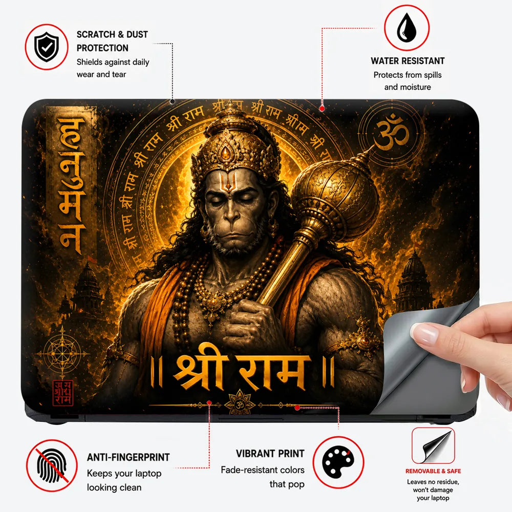 Hanuman Mace Shri Ram Gold Laptop Skin - View 4