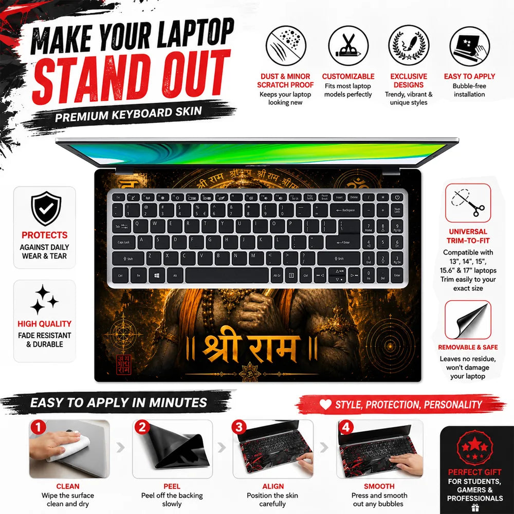 Hanuman Mace Shri Ram Gold Laptop Skin - View 5