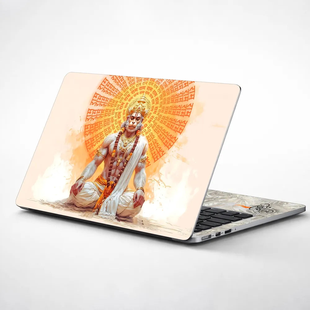 Hanuman Meditating Ram Naam Chakra Golden Devotional Art Laptop Skin - View 1