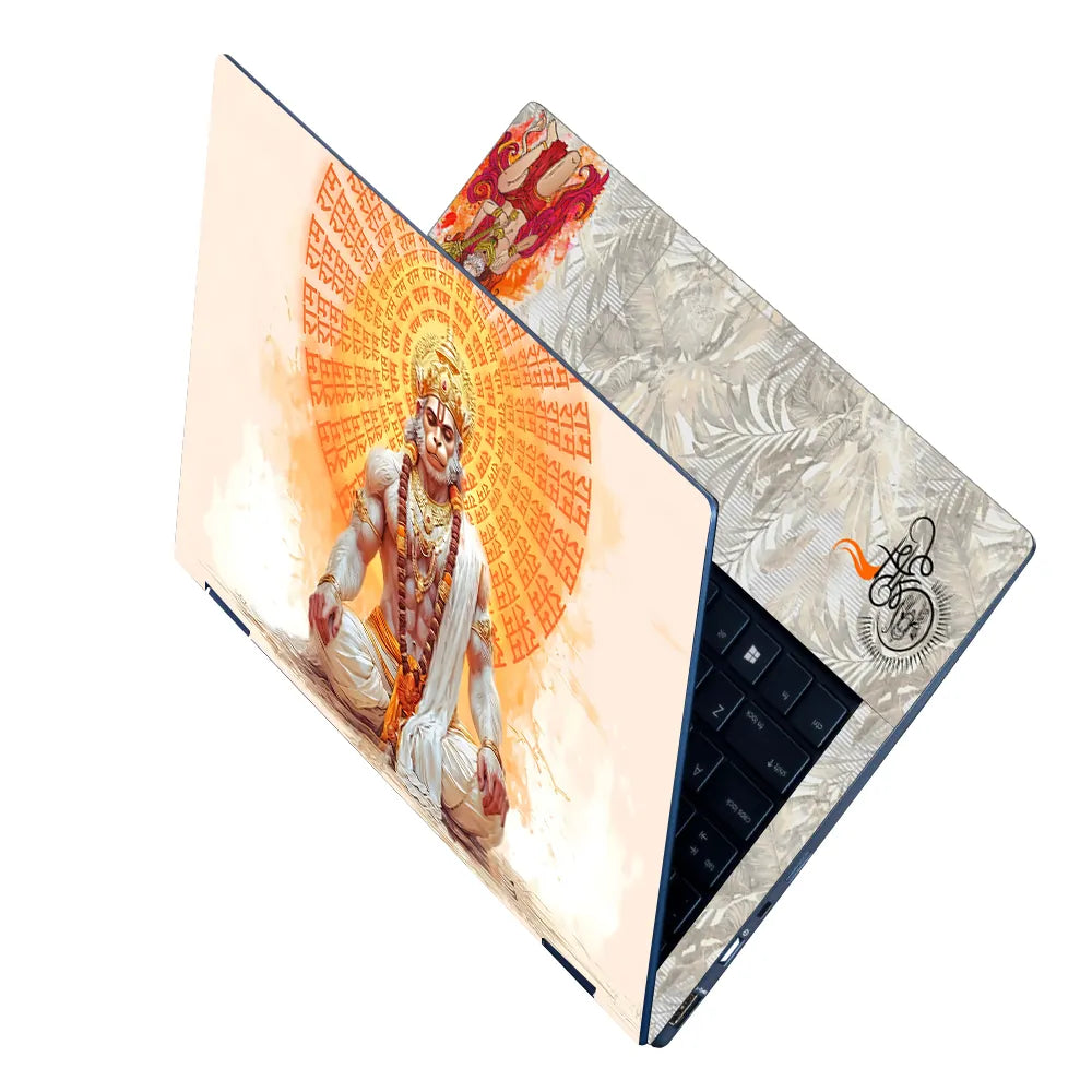 Hanuman Meditating Ram Naam Chakra Golden Devotional Art Laptop Skin - View 2
