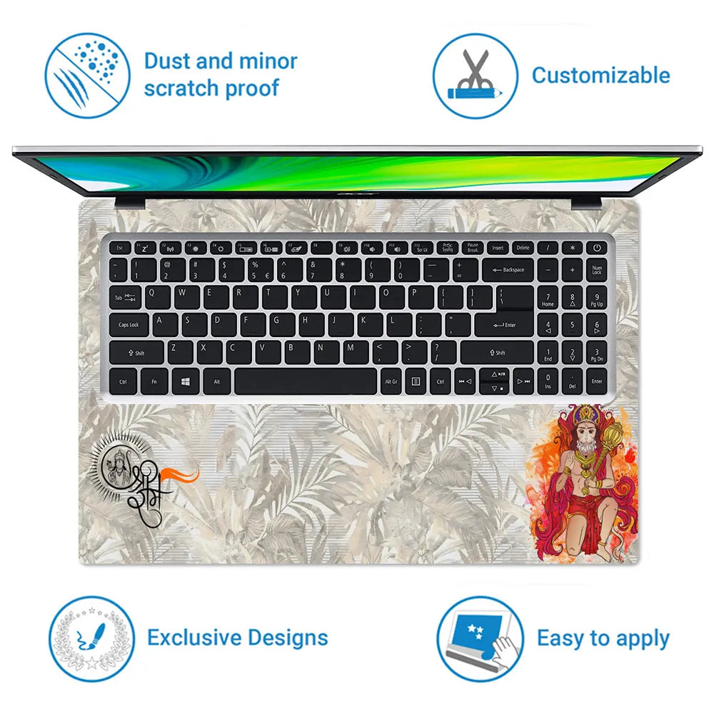 Hanuman Meditating Ram Naam Chakra Golden Devotional Art Laptop Skin - View 5