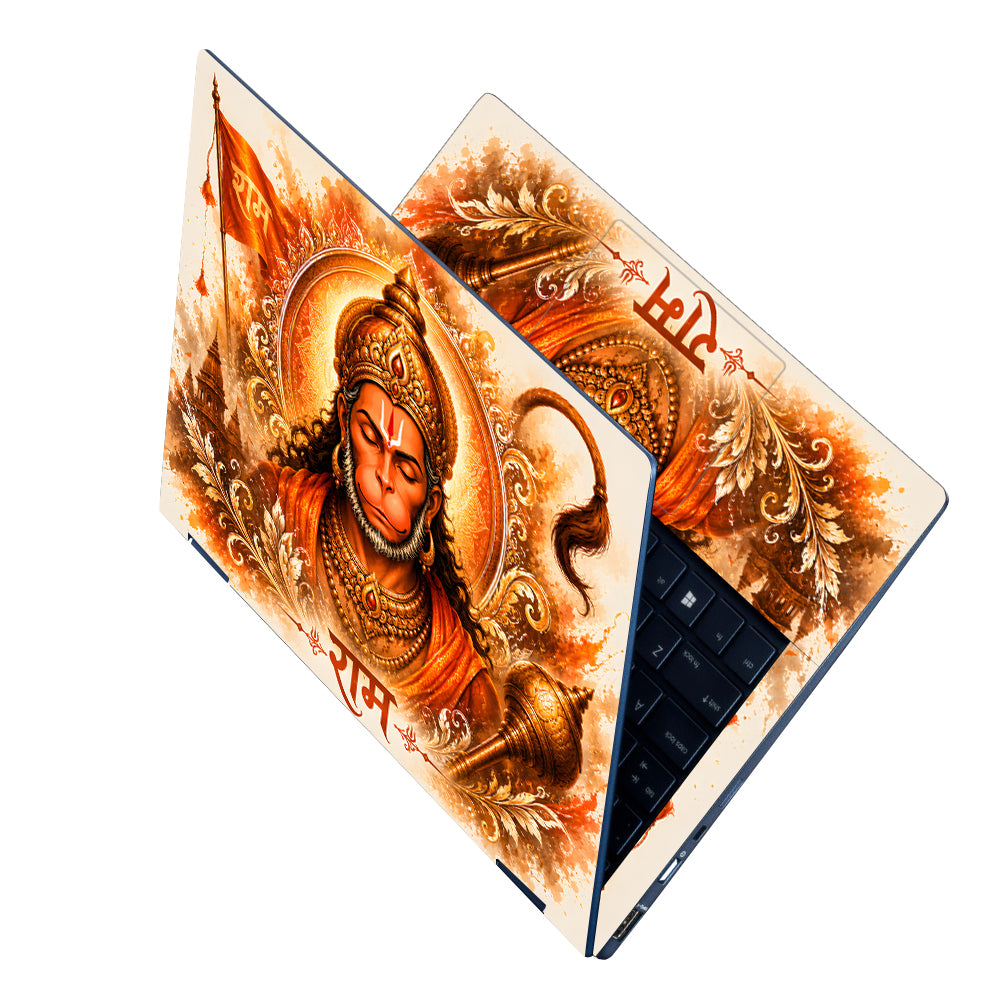 Hanuman Meditating Watercolor Ram Flag Portrait Laptop Skin - View 2