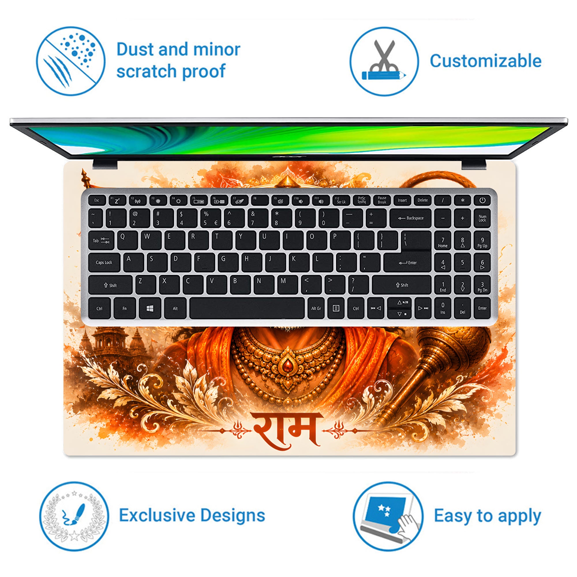 Hanuman Meditating Watercolor Ram Flag Portrait Laptop Skin - View 5