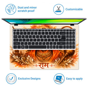 Hanuman Meditating Watercolor Ram Flag Portrait Laptop Skin - View 5