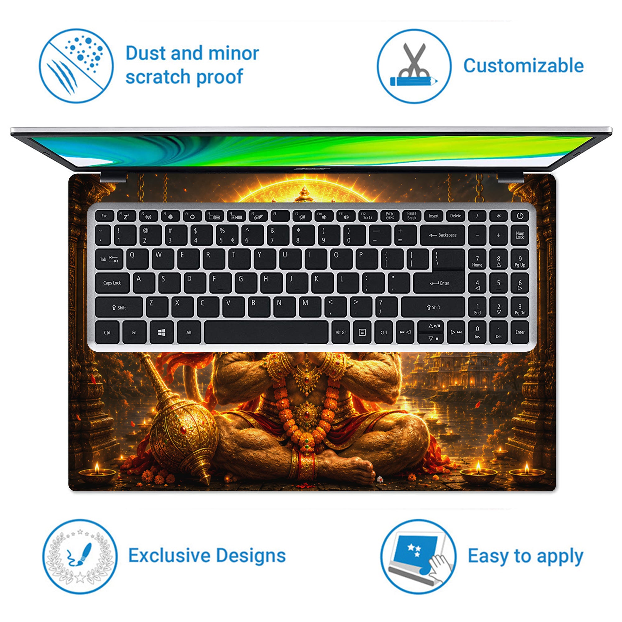 Hanuman Meditating with Halo and Bells Laptop Skin - View 5
