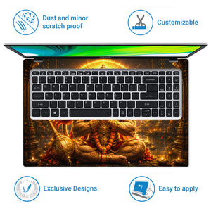 Hanuman Meditating with Halo and Bells Laptop Skin - View 5
