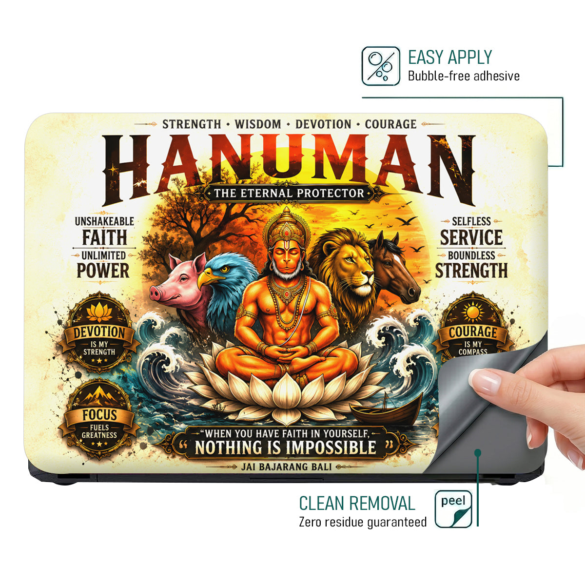 Hanuman Panchatatva Five Animal Heads Poster Laptop Skin - View 4