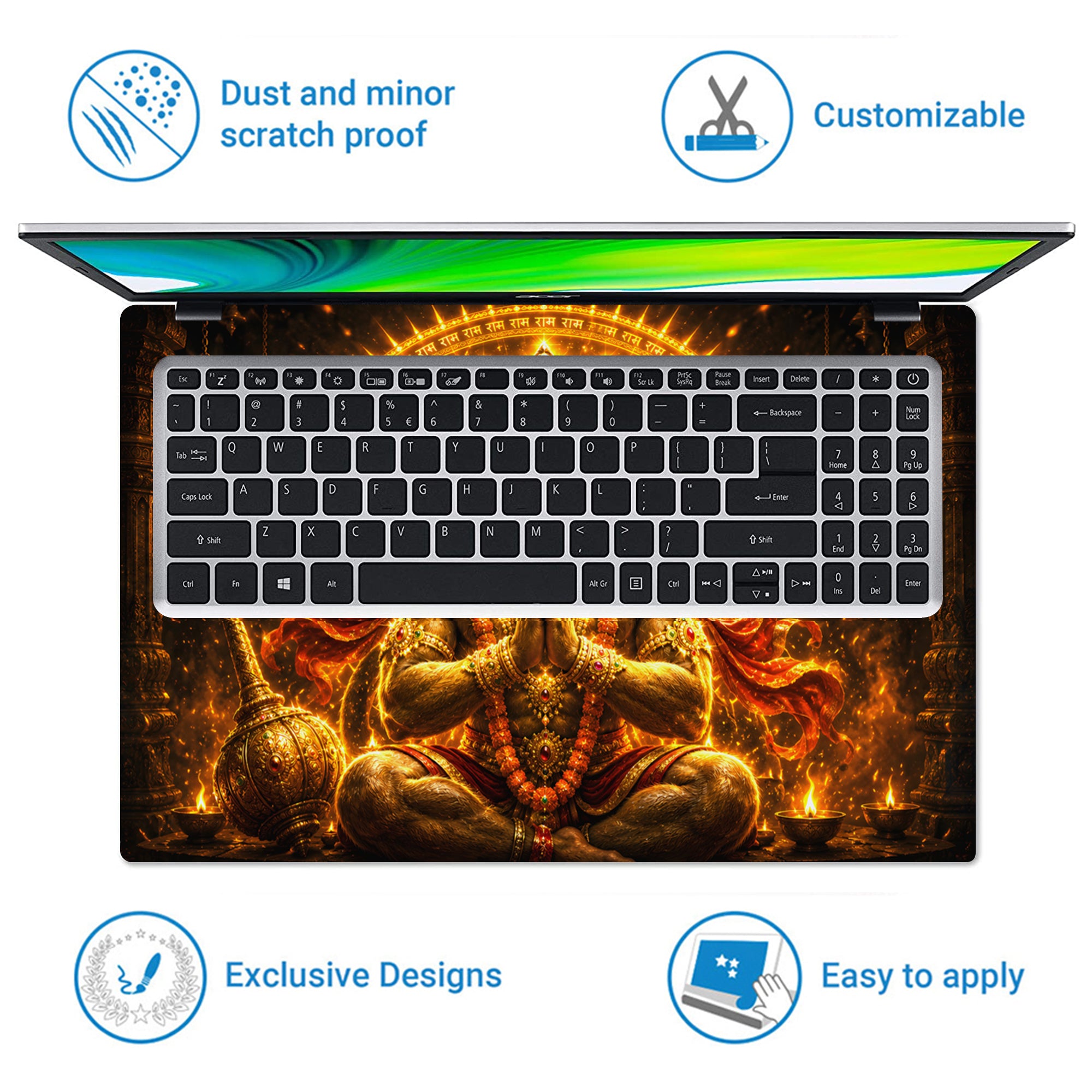 Hanuman Panchmukhi Five Faced with Bells Laptop Skin - View 5